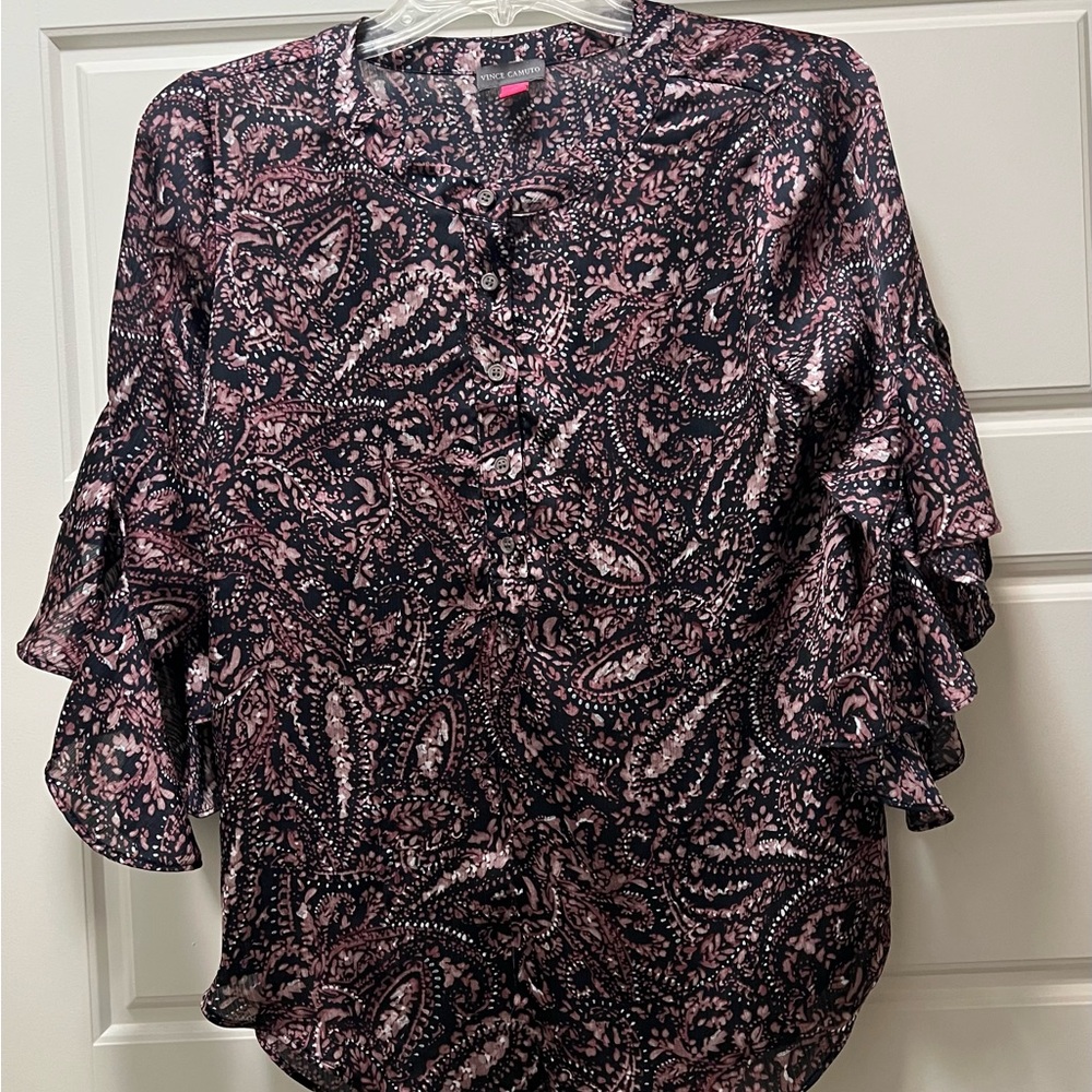 Vince Camuto Paisley Ruffle Sleeve Top